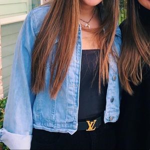 light wash semi crop denim jacket